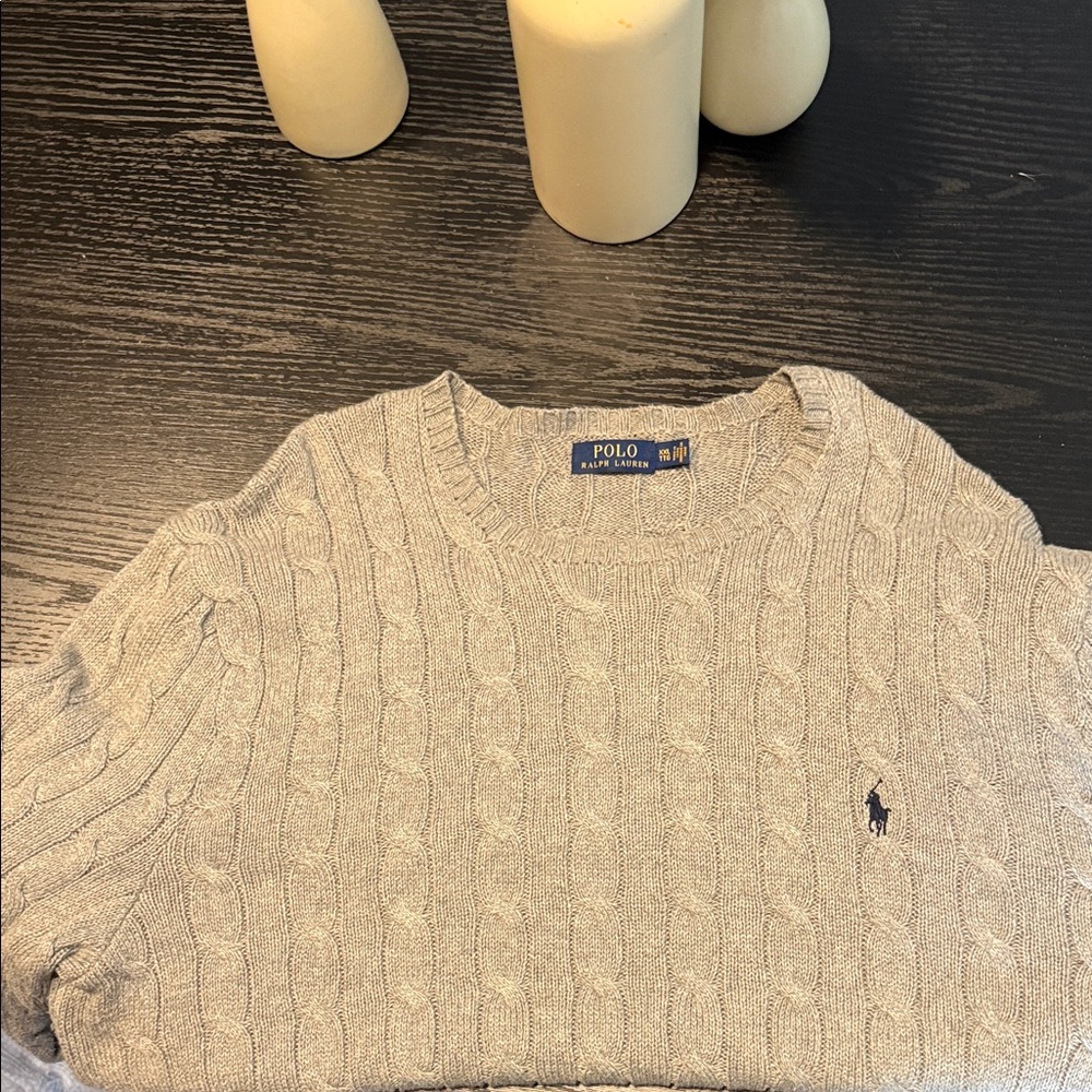 Polo by Ralph Lauren Light Gray Cable Knit Crewneck Sweater